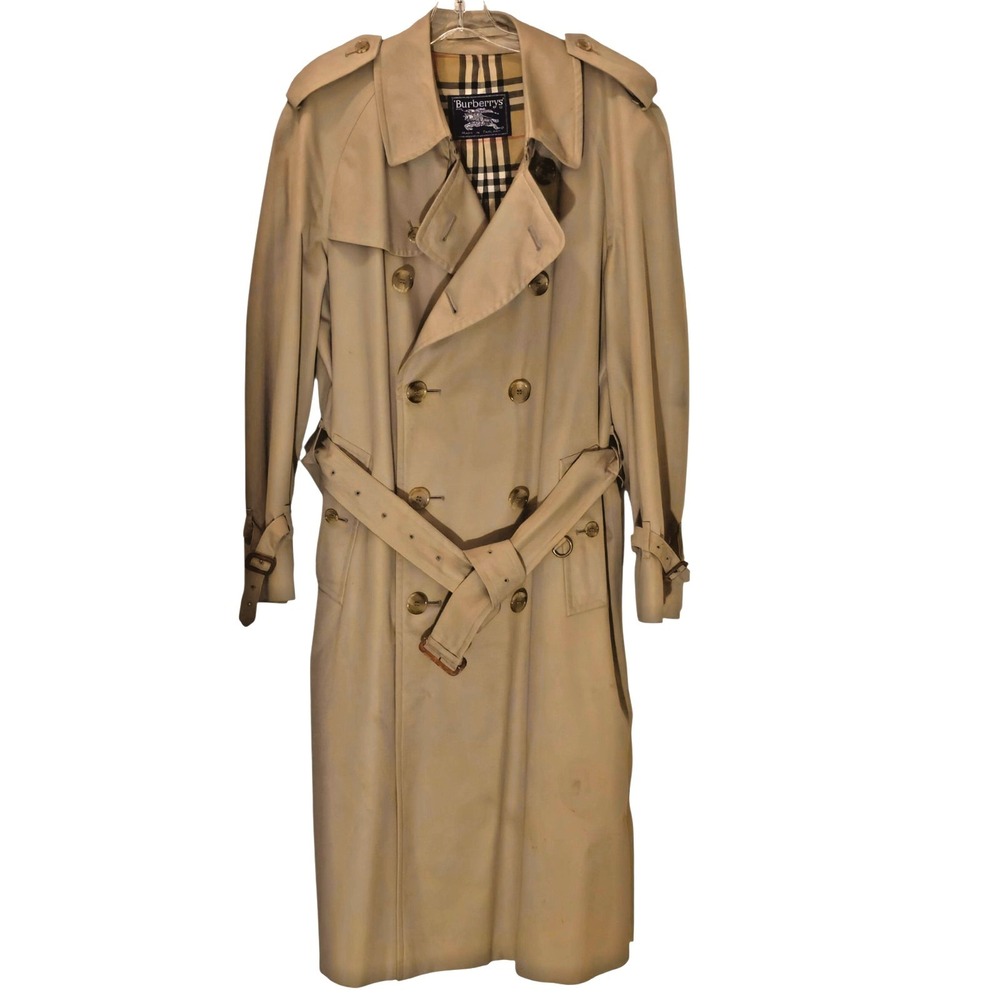Y2K 90s Burberry Trench Coat Mens 52R, US 42, L/XL Made in England Original Belt